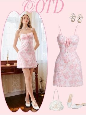 Ethereal Mushroom Toile Mesh Mini Slip Dress | Pink Fairycore Lettuce Hem L